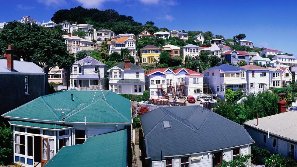 Houses at Oriental Bay in Wellington, New Zealand.