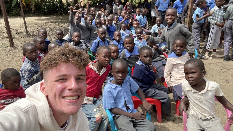 Jack Segelov and school children in Zambia