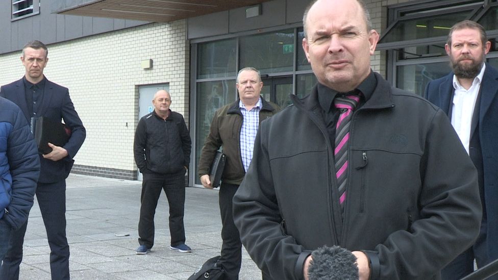 Representatives from the four unions, with Kevin Kelly in the foreground