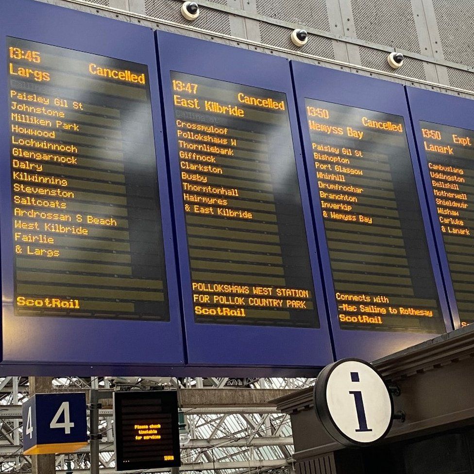 Train cancellations on information board