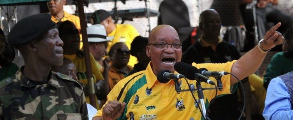 South Africa's president Jacob Zuma sings during celebrations of the centenary of Africa's oldest liberation movement, South Africa's ruling ANC, in Bloemfontein on January 8, 2012