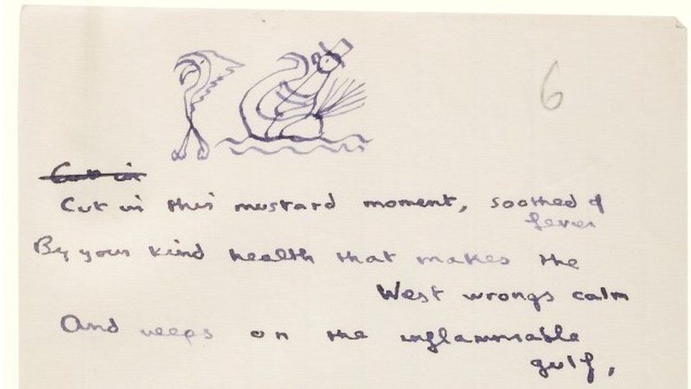 Dylan Thomas manuscript with drawing