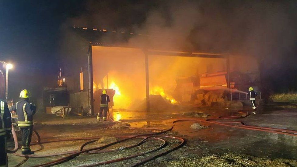 Some 60 tonnes of hay were set alight by an electrical fault