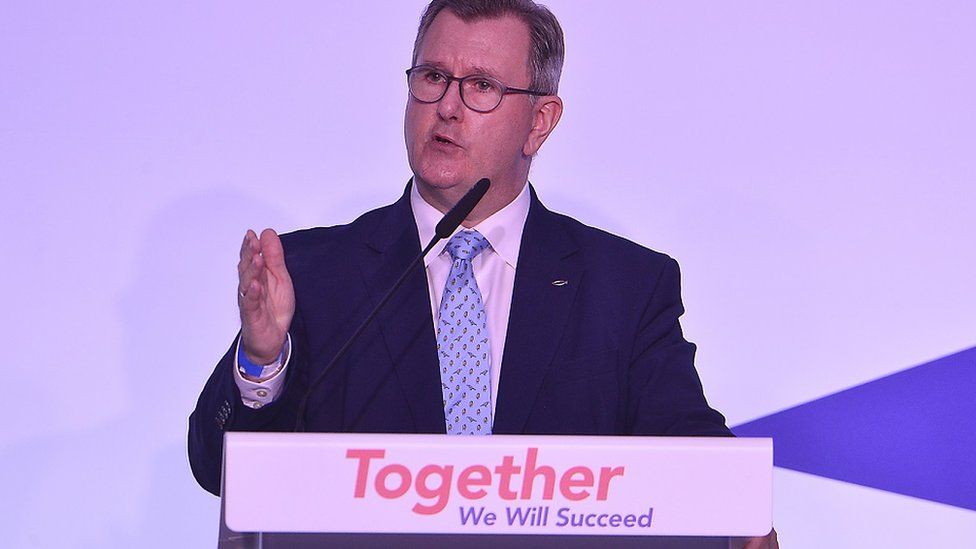 Sir Jeffrey Donaldson addresses the party's conference in Belfast