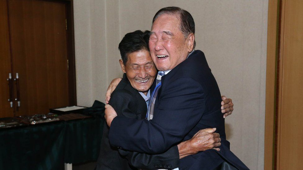 South Korean Ham Sung-Chan, 93 (R) meets with his North Korean brother Ham Dong-Chan, 79 (L)