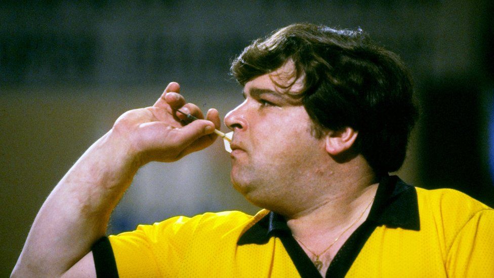 1984: Jocky Wilson prepares to throw a dart during the British Open. \ Mandatory Credit: Bob Martin/Allsport