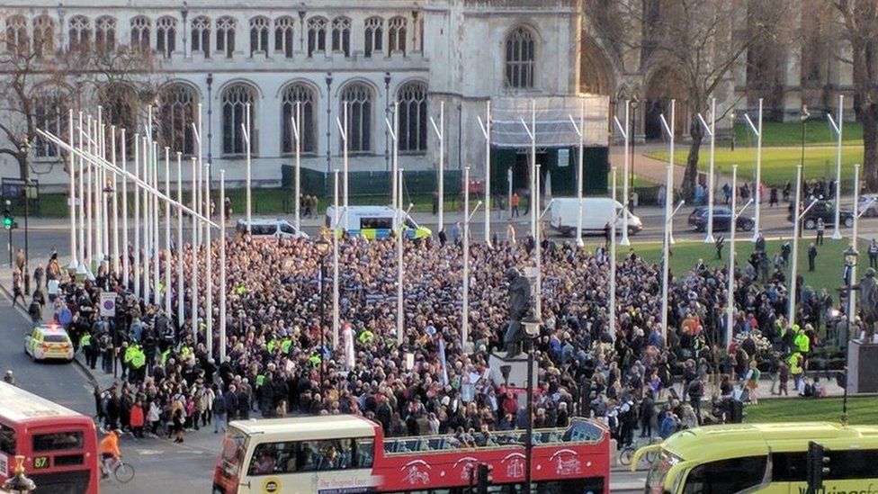 Photo of demonstration taken from across Parliament Square