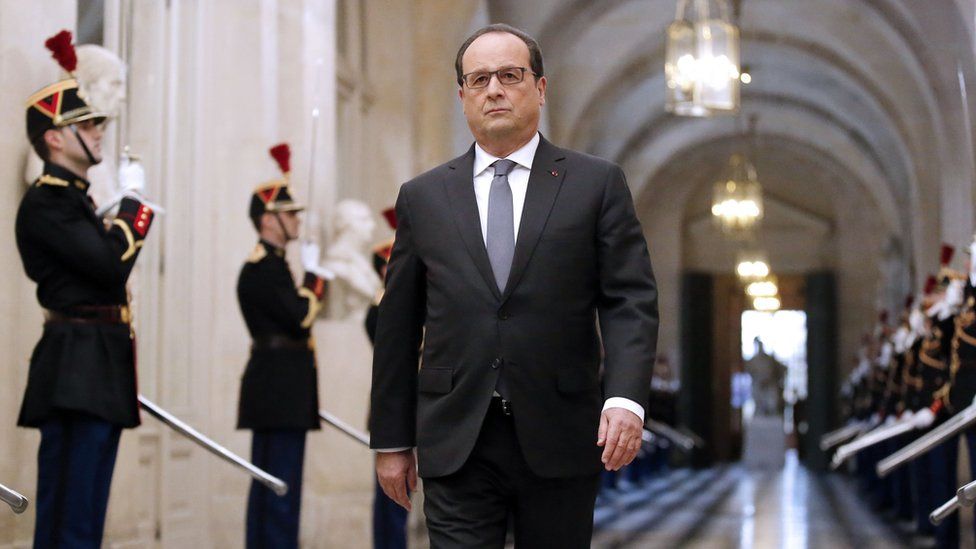 President Francois Hollande prepares to address the French parliament on 16 November 2015