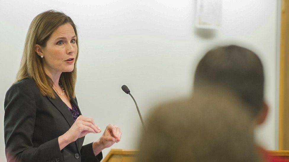 A handout photo provided by the University of Notre Dame Law School shows Judge Amy Coney Barrett teaching