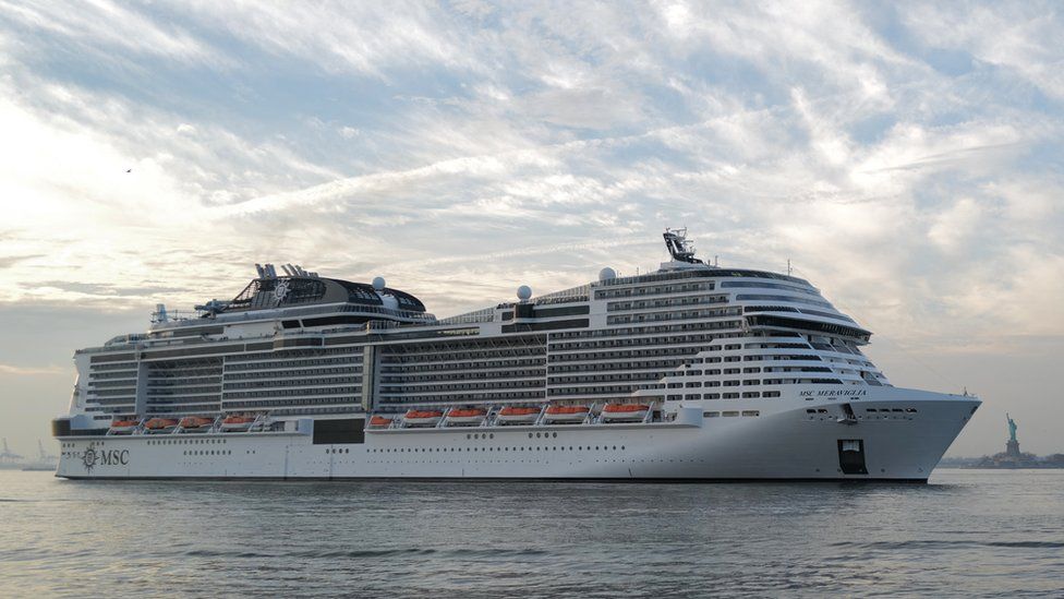 MSC Meraviglia cruise ship leaves the port of New York on December 9, 2023.