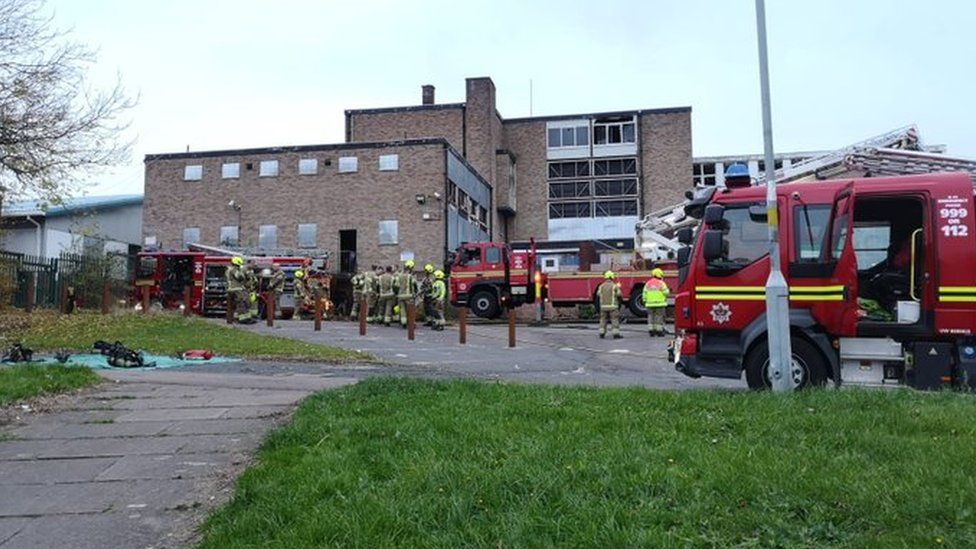 Fire crews at Baverstock Academy on Monday