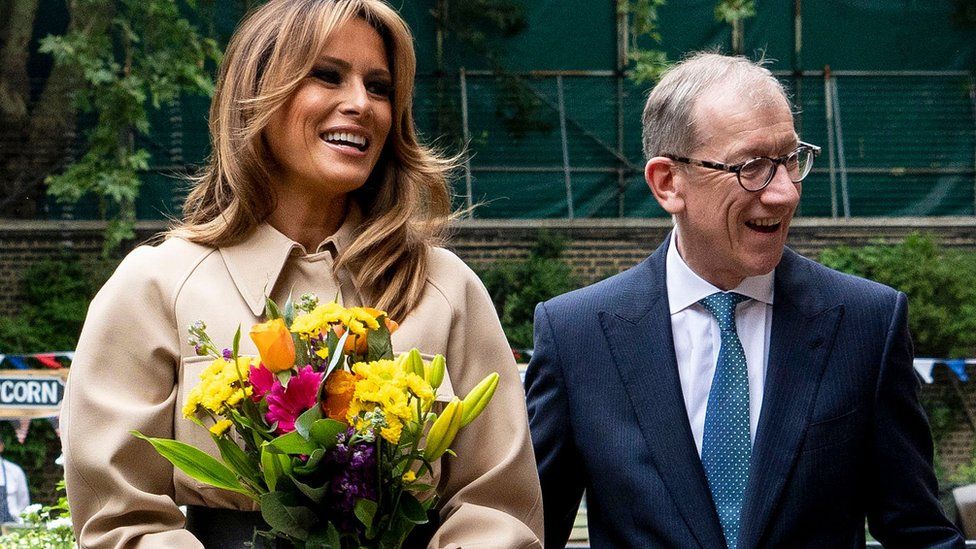 Melania Trump and Philip May at a garden party at Number 10