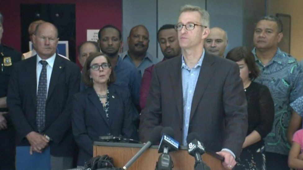 Portland mayor Tim Wheeler at a press conference