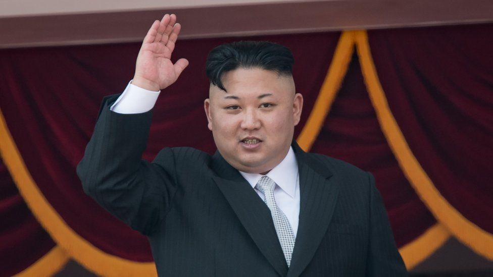 This file photo taken on April 15, 2017 shows North Korean leader Kim Jong-Un waving from a balcony of the Grand People"s Study house following a military parade marking the 105th anniversary of the birth of late North Korean leader Kim Il-Sung, in Pyongyang.
