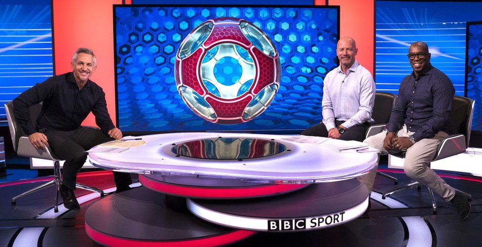 Gary Lineker, Alan Shearer, and Ian Wright on the Match Of The Day set