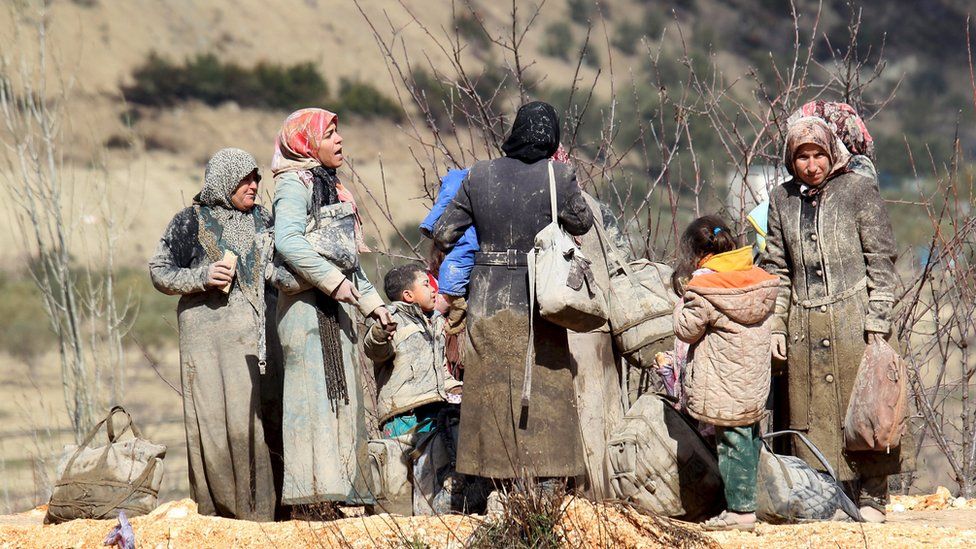 Internally displaced people waiting to get permission to cross into Turkey near the Syrian-Turkish border, Syria, February 7, 2016