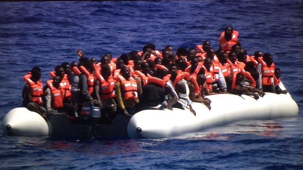 Migrants packed aboard dinghy in central Mediterranean, 12 May 16