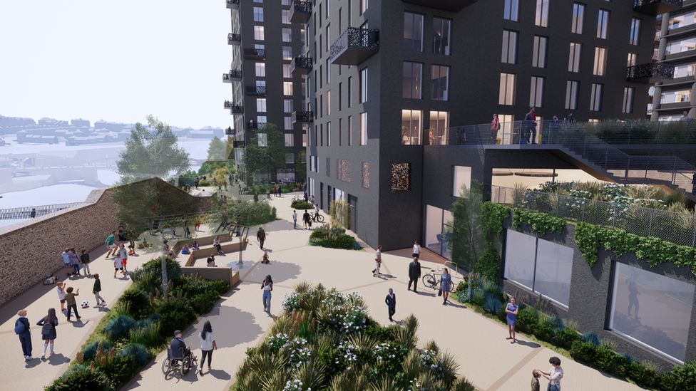 Computer generated image showing what Riverside Walk will look like