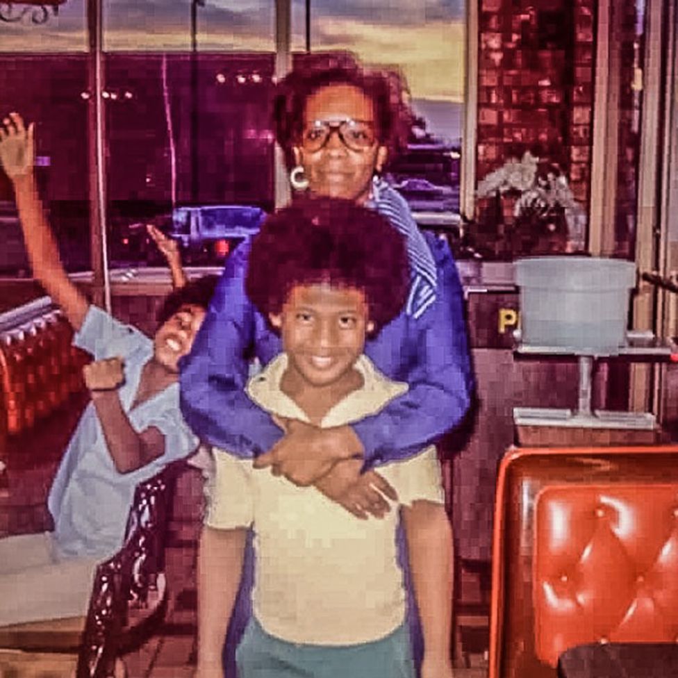 Milton at his 10th birthday party with his adoptive mother, Gwendolyn Washington
