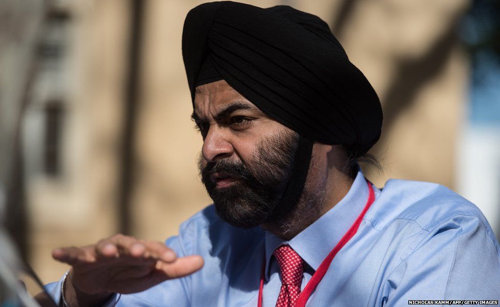 Mastercard CEO Ajay Banga speaks to reporters on the sidelines of the White House Summit on Cybersecurity and Consumer Protection at Stanford University in Palo Alto, California, on February 13, 2015