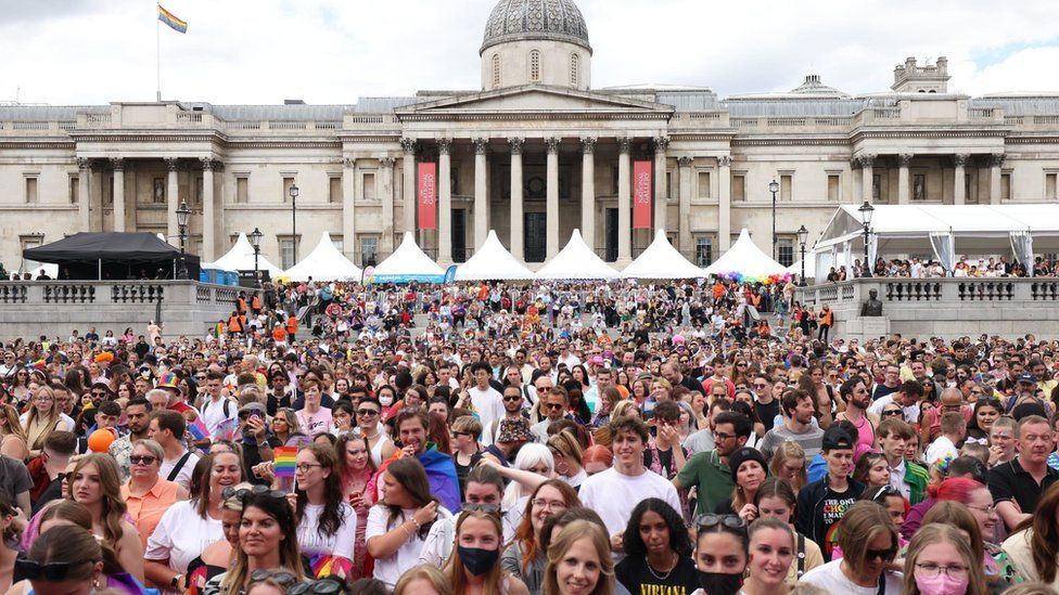 Thousands gathered in Trafalgar Square for Pride in London