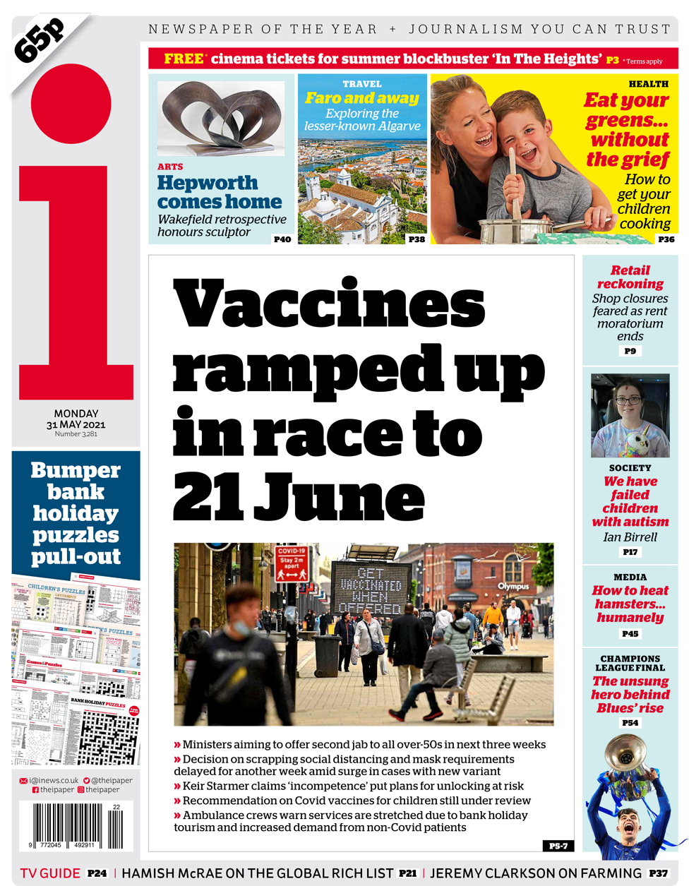 The i newspaper front page