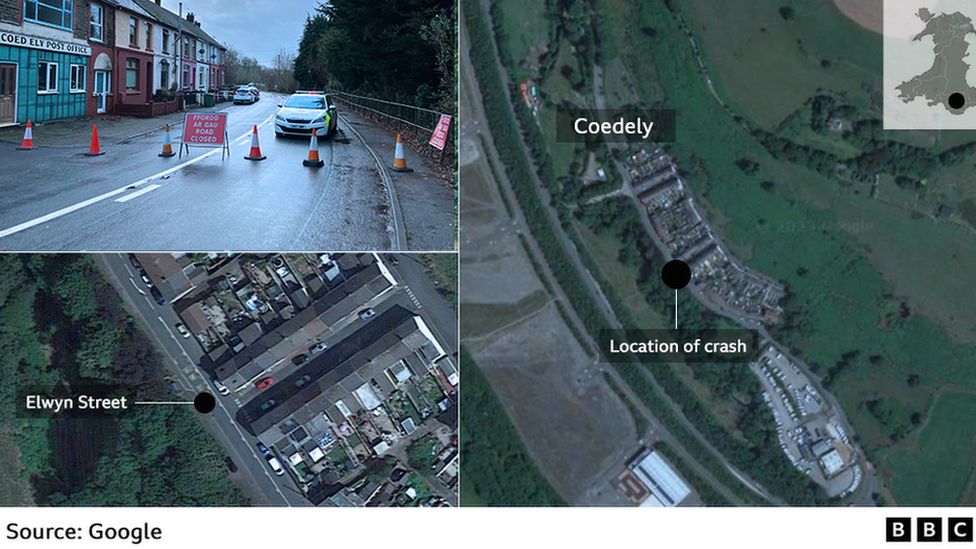 Map of crash site in Coedely