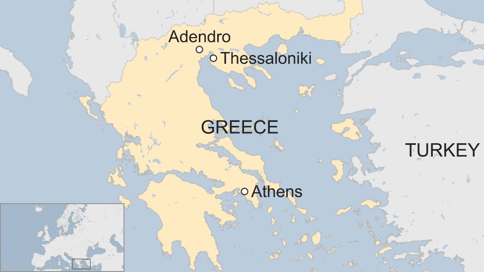 Карта, показывающая положение города Адендро в Греции