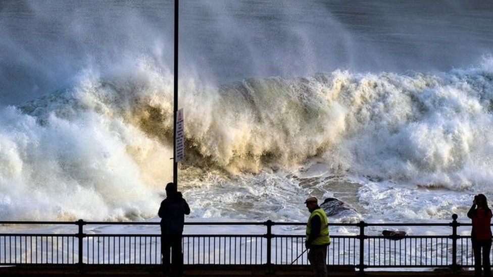 Huge waves crashed along the shore at Portstewart from the remnants of Hurricane Epsilon