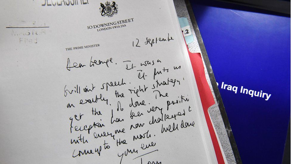 Letter from UK PM Tony Blair to US President George Bush in the run up to the Iraq war