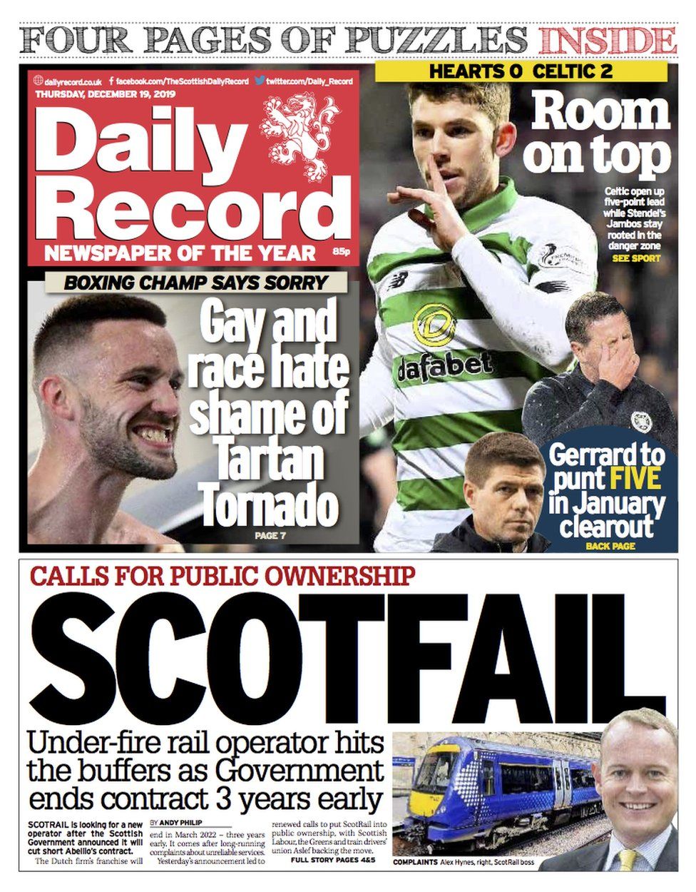 Scotland's papers: Scotland's 'failing' railway and boxer's shame - BBC ...