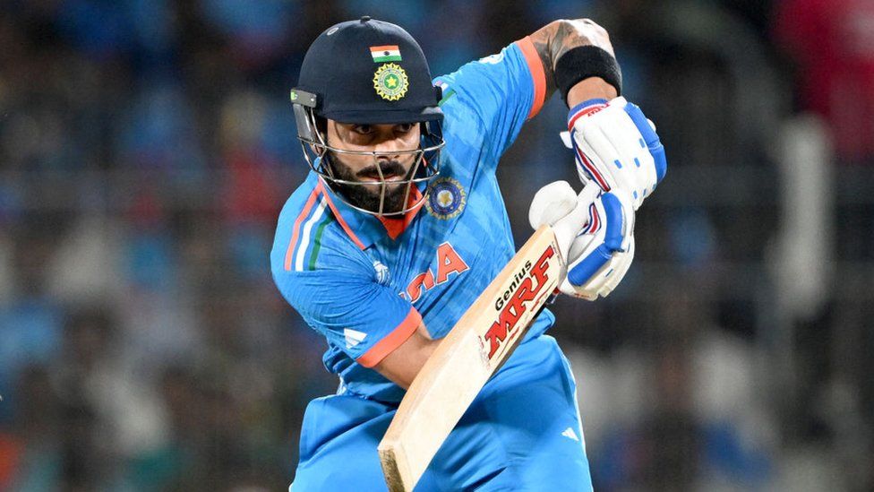 India's Virat Kohli plays a shot during the 2023 ICC Men's Cricket World Cup one-day international (ODI) match between India and Australia at the MA Chidambaram Stadium in Chennai on October 8, 2023. (Photo by Punit PARANJPE / AFP) / -- IMAGE RESTRICTED TO EDITORIAL USE - STRICTLY NO COMMERCIAL USE -- (Photo by PUNIT PARANJPE/AFP via Getty Images)
