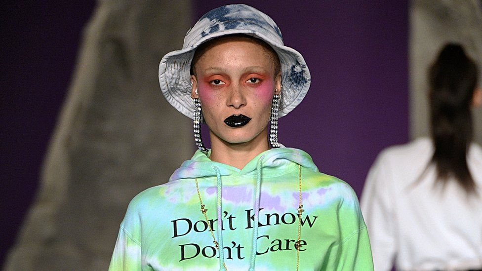 Slogans in Ashley Williams' London Fashion Week show in February