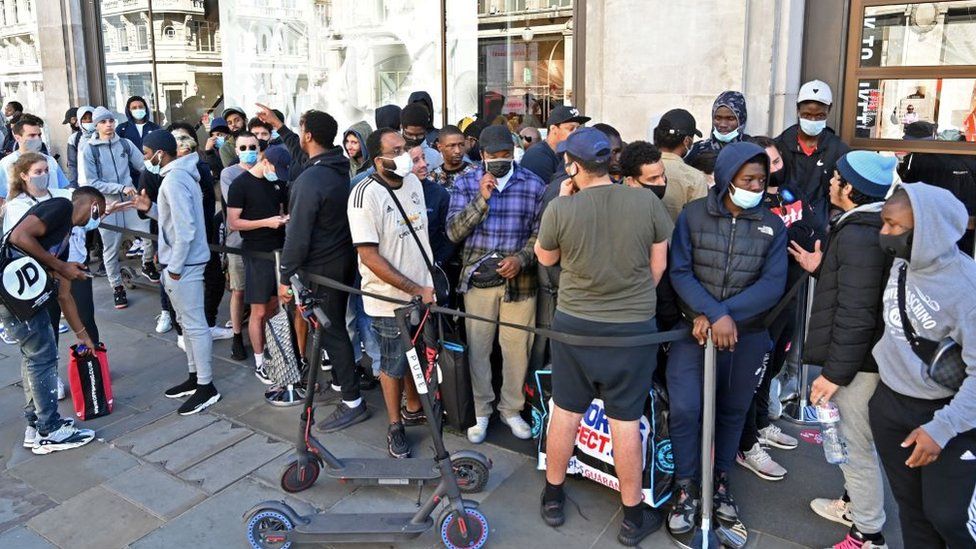 There were big queues outside the Nike store in Central London