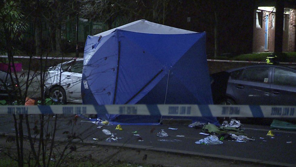 Forensics tent at the scene of the crash in Plumstead Road, Greenwich