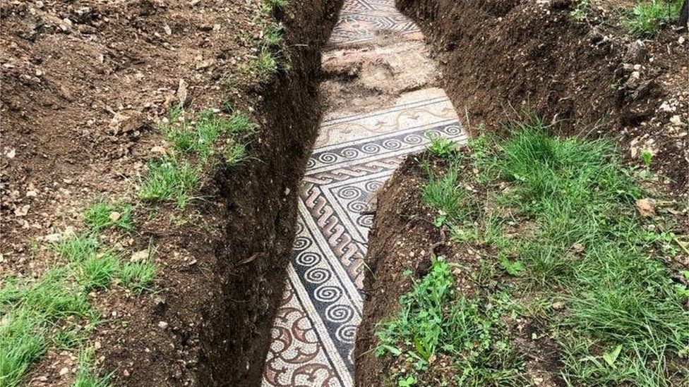 The mosaic floor found under a vineyard in northern Italy