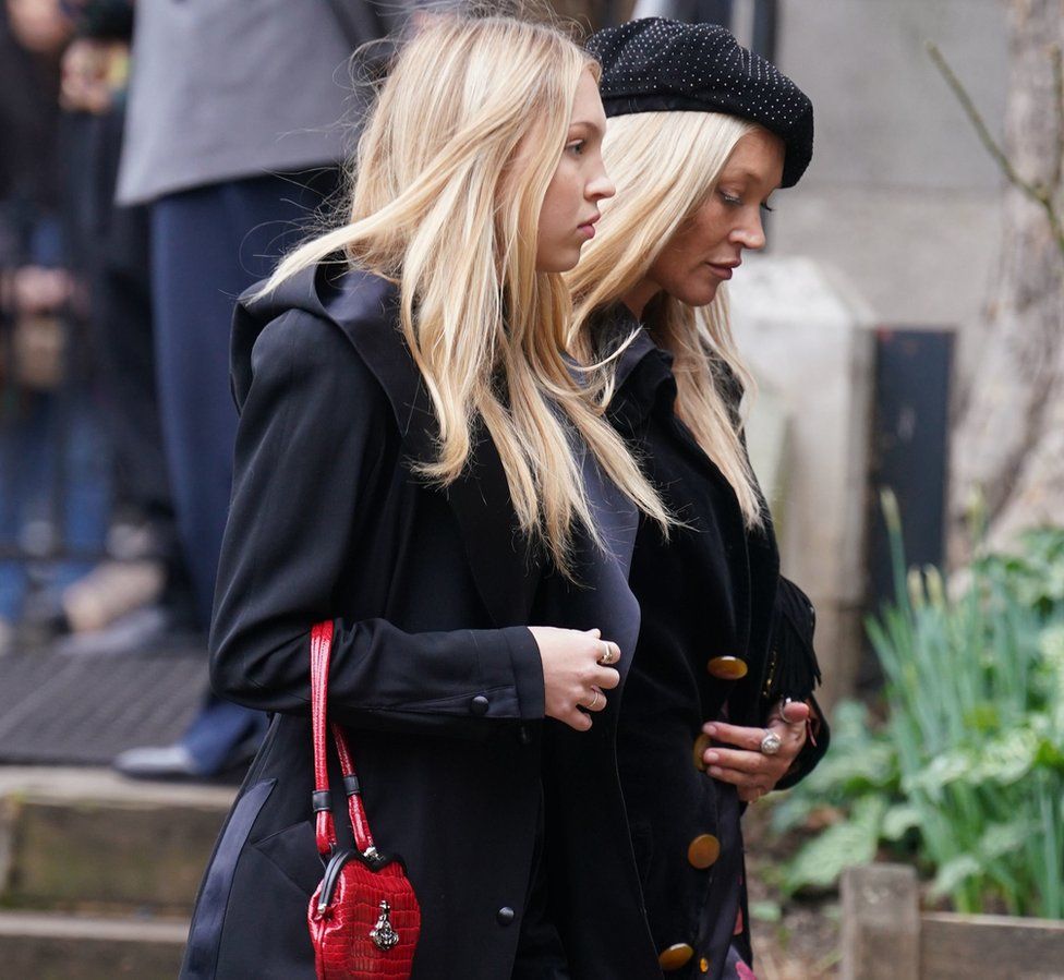Kate Moss (right) and daughter Lila Grace Moss Hack arrive for a memorial service to honour and celebrate the life of fashion designer Dame Vivienne Westwood at Southwark Cathedral