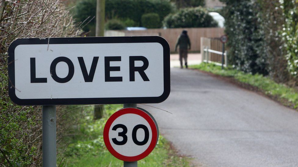 Sign for village of Lover in Wiltshire