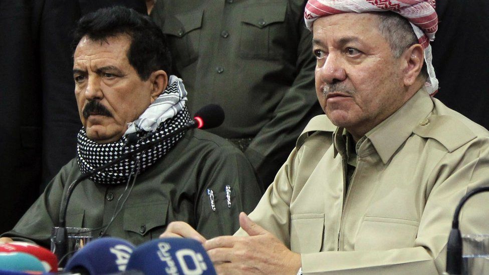 Kosrat Rasul (L) and Massoud Barzani (R) in Kirkuk on 12 September 2017