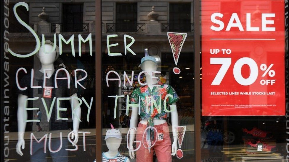 Shop with sale posters in window