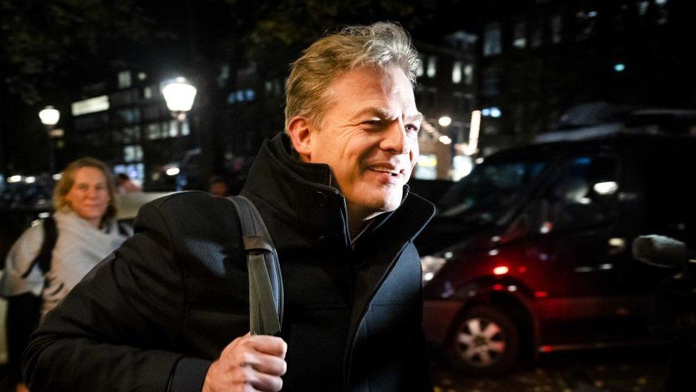 NSC party leader Pieter Omtzigt arrives for the RTL election debate in the Amsterdam debate