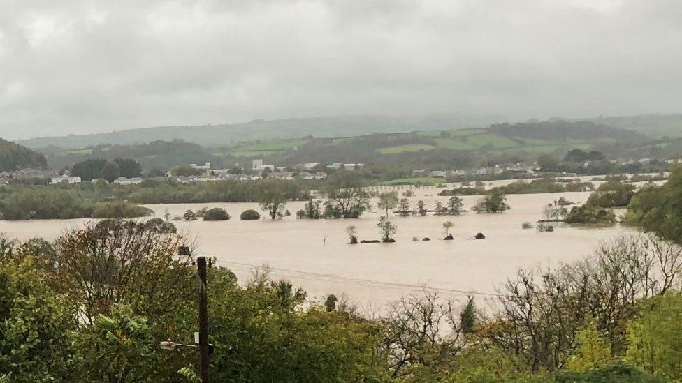 Flooded fields in Carmarthen