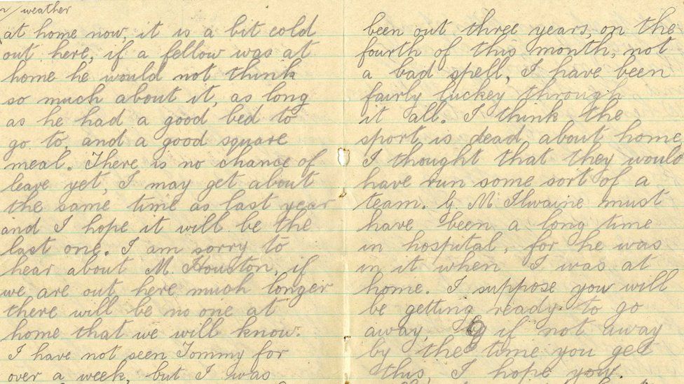 Hugh McKeown sent a hand written letter to his friend in Carrickfergus from a Germman prisoner of war camp