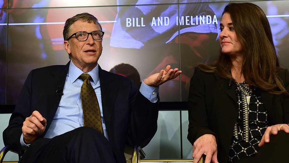 Bill and Melinda Gates take part in a discussion in Brussels organised by British magazine The Economist about expected breakthroughs in the next 15 years in health, education, farming and banking, 2015