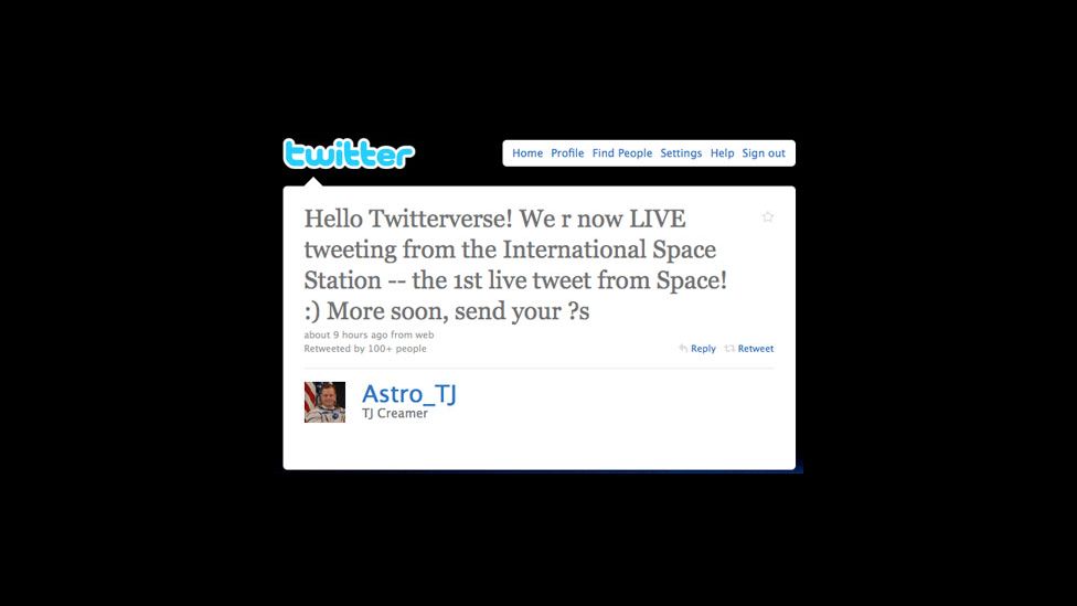 The first tweet from space
