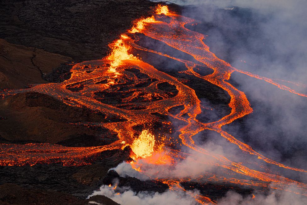 Volcanic eruption at Mauna Loa volcano on the Big Island of Hawaii on November 29, 2022.