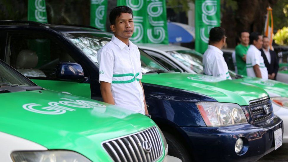 Grab driver and car in Cambodia
