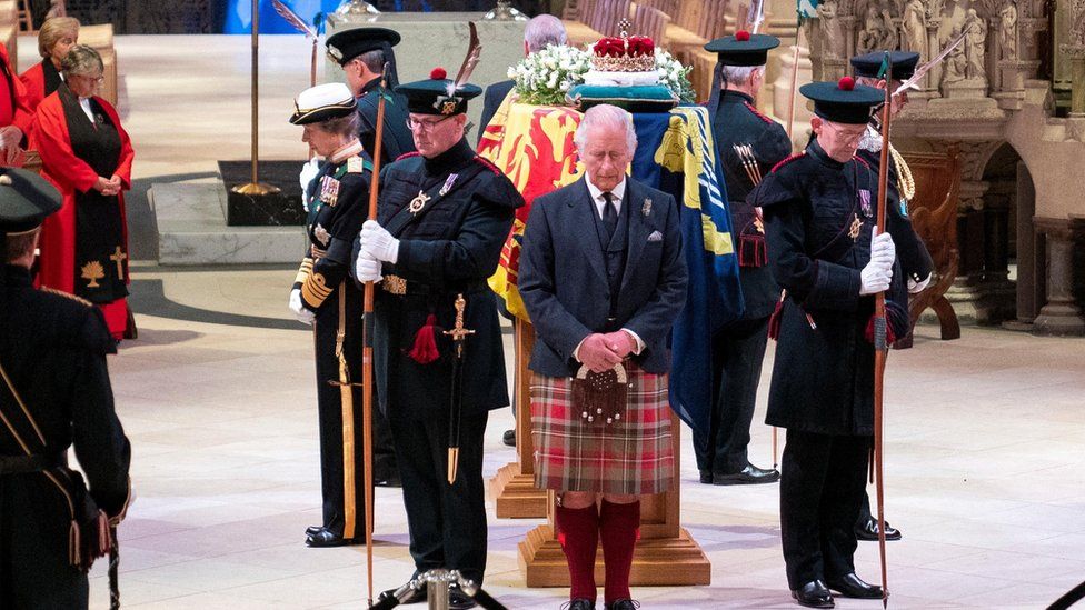 King Charles III and other members of the royal family hold a vigil at St Giles' Cathedral