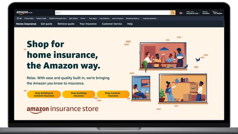 laptop with Amazon insurance store logo on screen