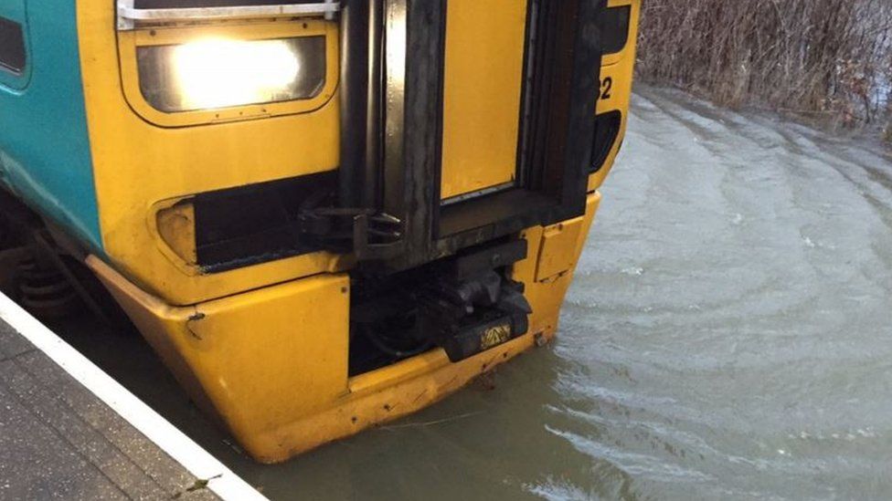 Train in flood water